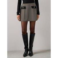 The Very Collection Check & Faux Suede Mini Skirt-Check - Multi