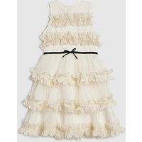 River Island Older Girls Tiered Bow Tulle Dress - Cream