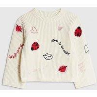 River Island Mini Girls Ladybird Lips Jumper - Cream