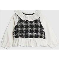 River Island Mini Girls Boucle Frill Peplum Top - Black