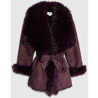 River Island Older Girls Faux Fur Suede Coat - Dark Red