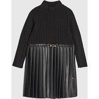 River Island Mini Girls Faux Leather Pleated Dress - Black