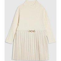River Island Mini Girls Faux Leather Pleated Dress - Cream