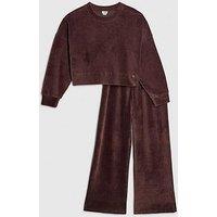 River Island Older Girls Cosy Ribbed Sweatshirt Set - Brown