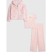 River Island Older Girls 3 Piece Heart Pyjama Hoodie Set - Pink