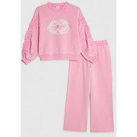 River Island Older Girls Washed Lips Style Sweatshirt Set - Pink