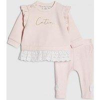 River Island Baby Girls Cutie Broderie Sweatshirt Set - Pink