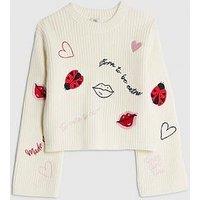 River Island Older Girls Ladybird Lips Jumper - Cream