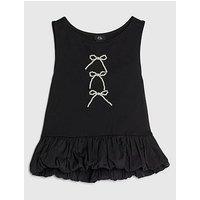 River Island Older Girls Bow Bubble Hem Tank Top - Black