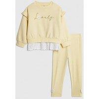 River Island Mini Girls Broderie Hem Lovely Sweatshirt Set - Yellow