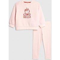 River Island Mini Girls Ciao Bella Strawberry Back Print Sweatshirt Set - Pink