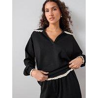 The Very Collection Collared Lace Trim Sweatshirt Co-Ord - Black
