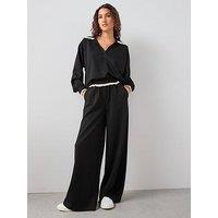 The Very Collection Wide Leg Lace Trim Joggers Co-Ord - Black