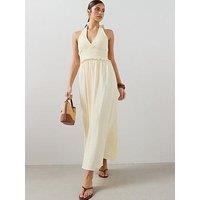 The Very Collection Cheese Cloth Halter Neck Ruched Midaxi Dress - Yellow