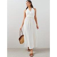 The Very Collection Cheese Cloth Halter Neck Ruched Midaxi Dress - White