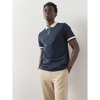 The Very Collection Pure Cotton Contrast Collar Zip Neck Polo Shirt - Navy