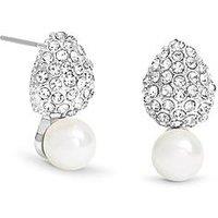 Mood Silver Crystal Dome Pearl Drop Small Earrings