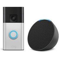 Ring Satin Nickel Doorbell (3Rd Gen) +Echo Pop Black