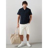 The Very Collection Pure Cotton Textured Tonal Check Shirt - Navy