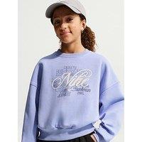 Nike Big Kids Girls Sportswear Club Boxy Graphic Crew Sweatshirt - Purple