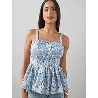 The Very Collection Embroidered Peplum Top - Light Blue