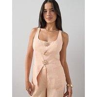 The Very Collection Hardwear Detail Linen Blend Waistcoat Co Ord - Peach