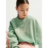 Nike Older Kids Girls Sportswear Club Boxy Graphic Crew Sweatshirt - Green
