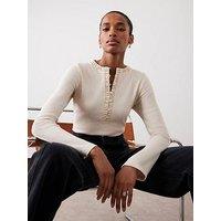 Mint Velvet Neutral Ribbed Henley Top - Cream