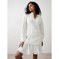 Mint Velvet Ivory Cable Woven Mix Dress - White