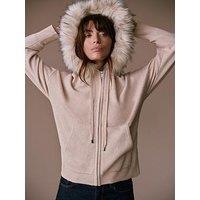 Mint Velvet Neutral Faux Fur Trim Hoodie - Cream
