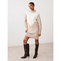 Mint Velvet Neutral Argyle Knit Mini Dress - Cream