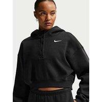 Nike Womens Sportswear Phoenix Fleece Oversized Cropped Henley Hoodie - Black