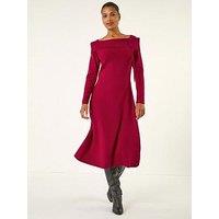 Roman Floral Bardot Knit Midi Dress - Red