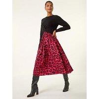 Roman Animal Print Twist Front Midi Dress - Red