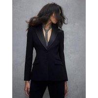 River Island Contrast Lapel Tux Blazer - Black