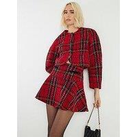 River Island Tartan Boucle Jacket - Red