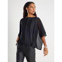 River Island Batwing Crinkle Front Top - Black