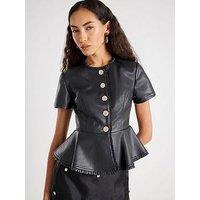 River Island Embellished Button Peplum Top - Black