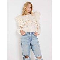 River Island Frill Shoulder Jumper - Cream