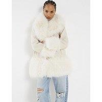River Island Faux Fur Swing Coat - Cream