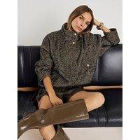 River Island Herringbone Faux Wool Bomber - Brown