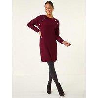 Roman Petite Button Detail Knit Dress - Wine