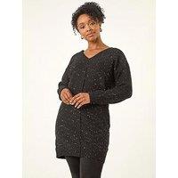Roman Petite Sparkle V-Neck Knit Jumper - Black