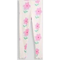 The Very Collection Girls Flower Print Ribbed Leggings - Cream/Pink