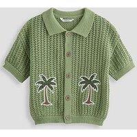 The Very Collection Boys Crochet Palm Tree Detail Button Up Shirt - Green