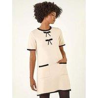 Roman Bow Detail Knitted Dress - Ivory