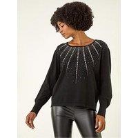 Roman Embellished Neckline Knit Jumper - Black