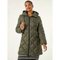 Roman Diamond Quilt Padded Coat - Khaki