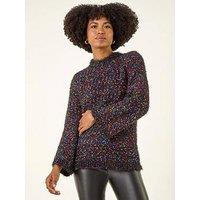 Roman Fluffy Print Knit Jumper - Black