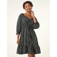 Roman Petite Floral Frill Dress - Black